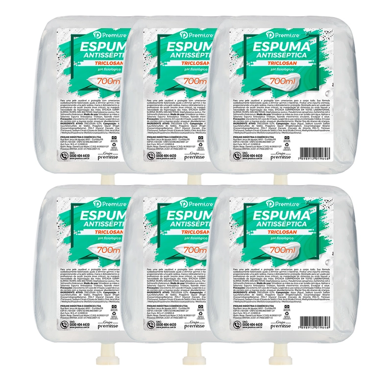 6 Sabonetes Espuma Antisséptico Triclosan Refil 700 ml - Ripz