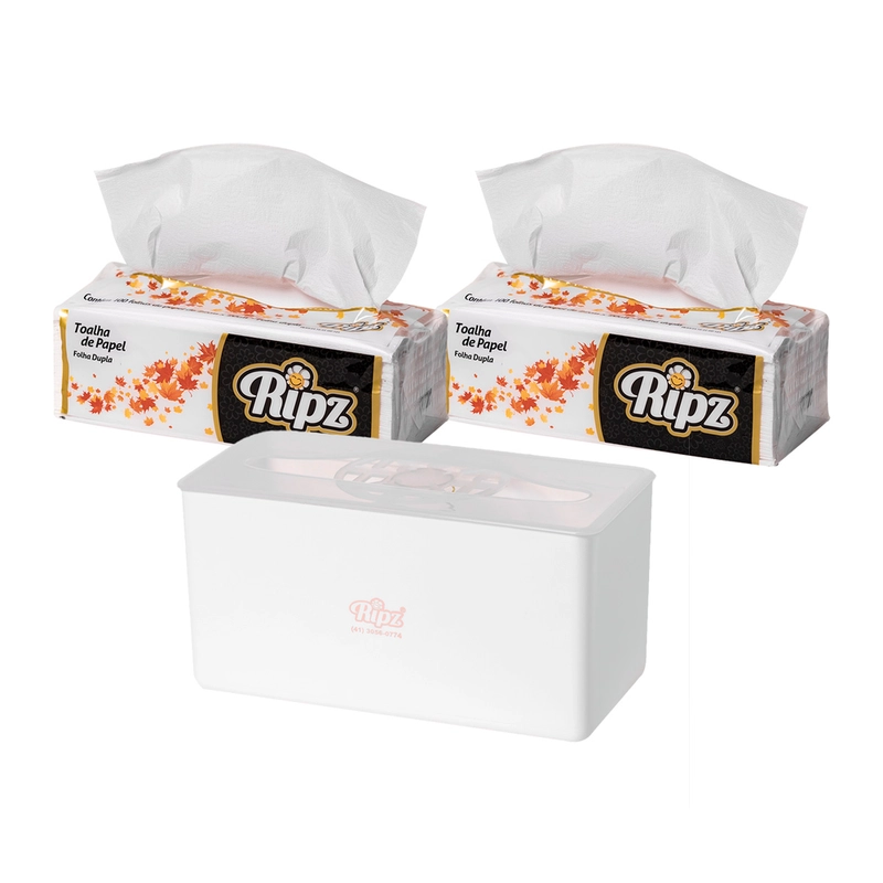 2 Pacotes Papel Toalha Interfolha Ponto a Ponto BRANCO Folha Dupla 40g + 1 Dispenser Branco