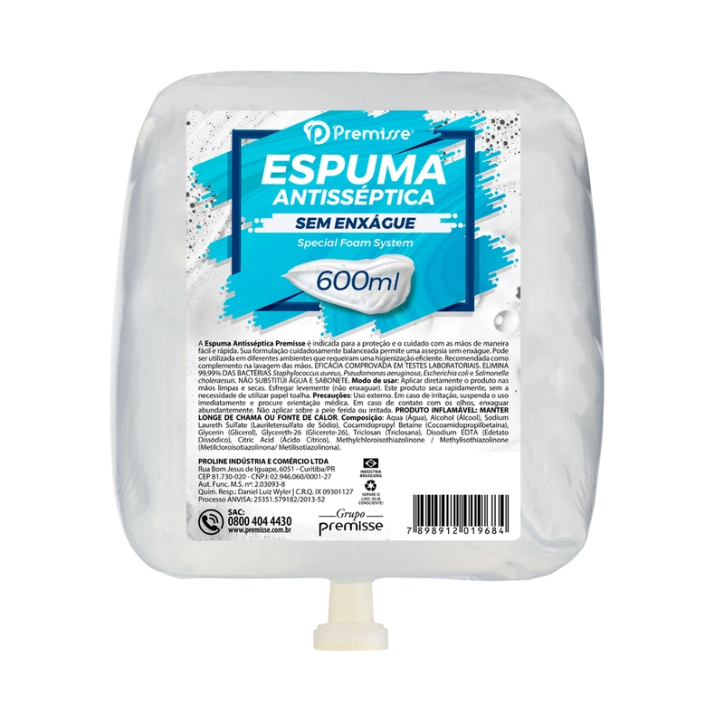 Álcool Espuma Antisséptico 600ml - Premisse