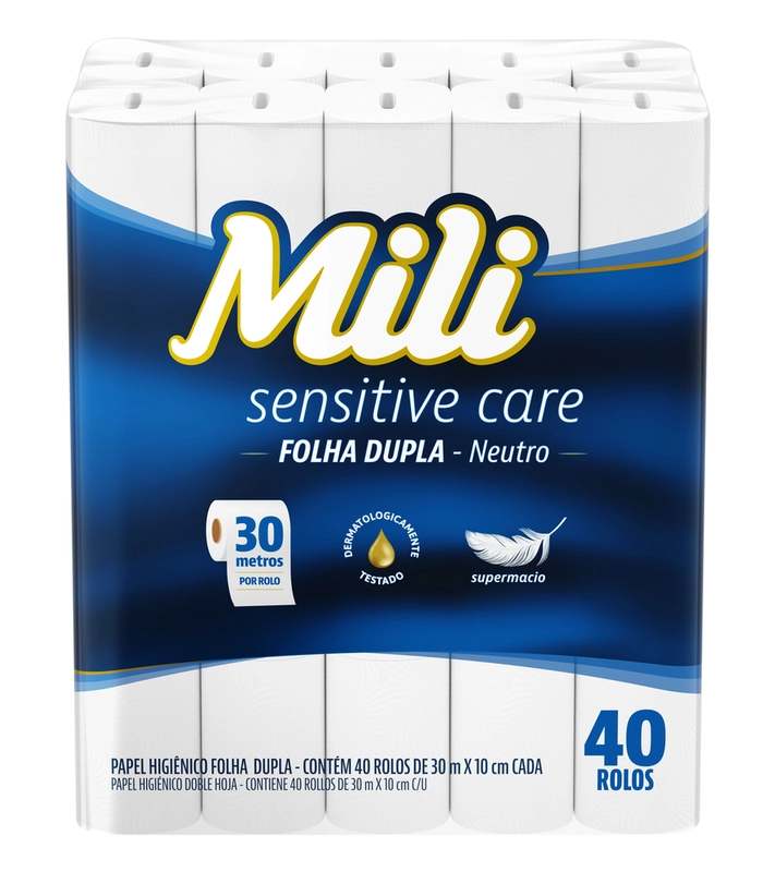 Papel Higiênico Mili Sensitive Folha Dupla 30m - 40 rolos